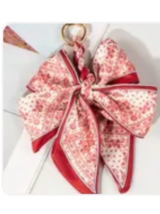 Handbags - Red Floral Bow Scarf Key Charm - Women Bags Accessory